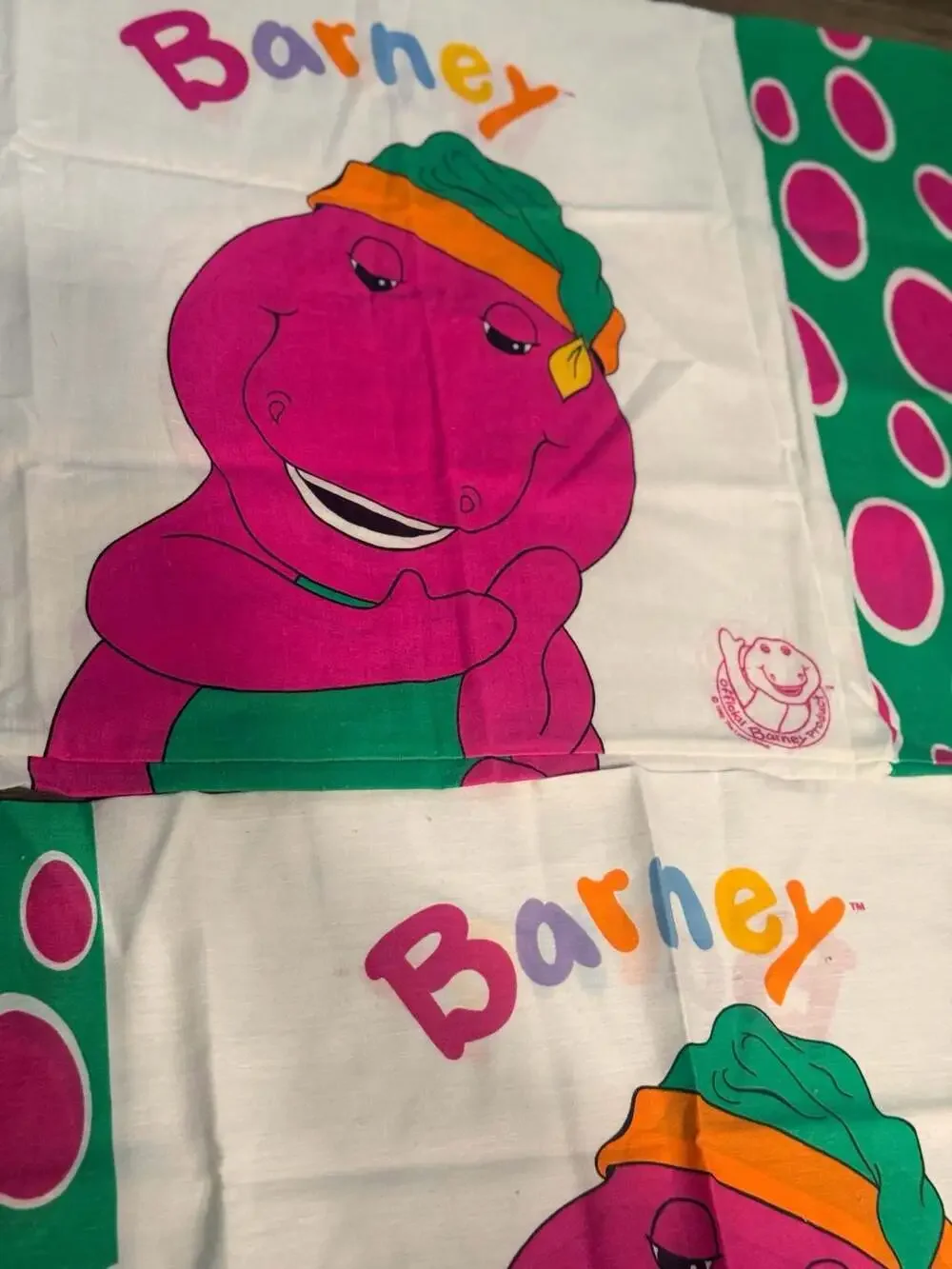 Vintage 1992 Barney The Dinosaur Pillowcases Set of 2 The Lyons Group
